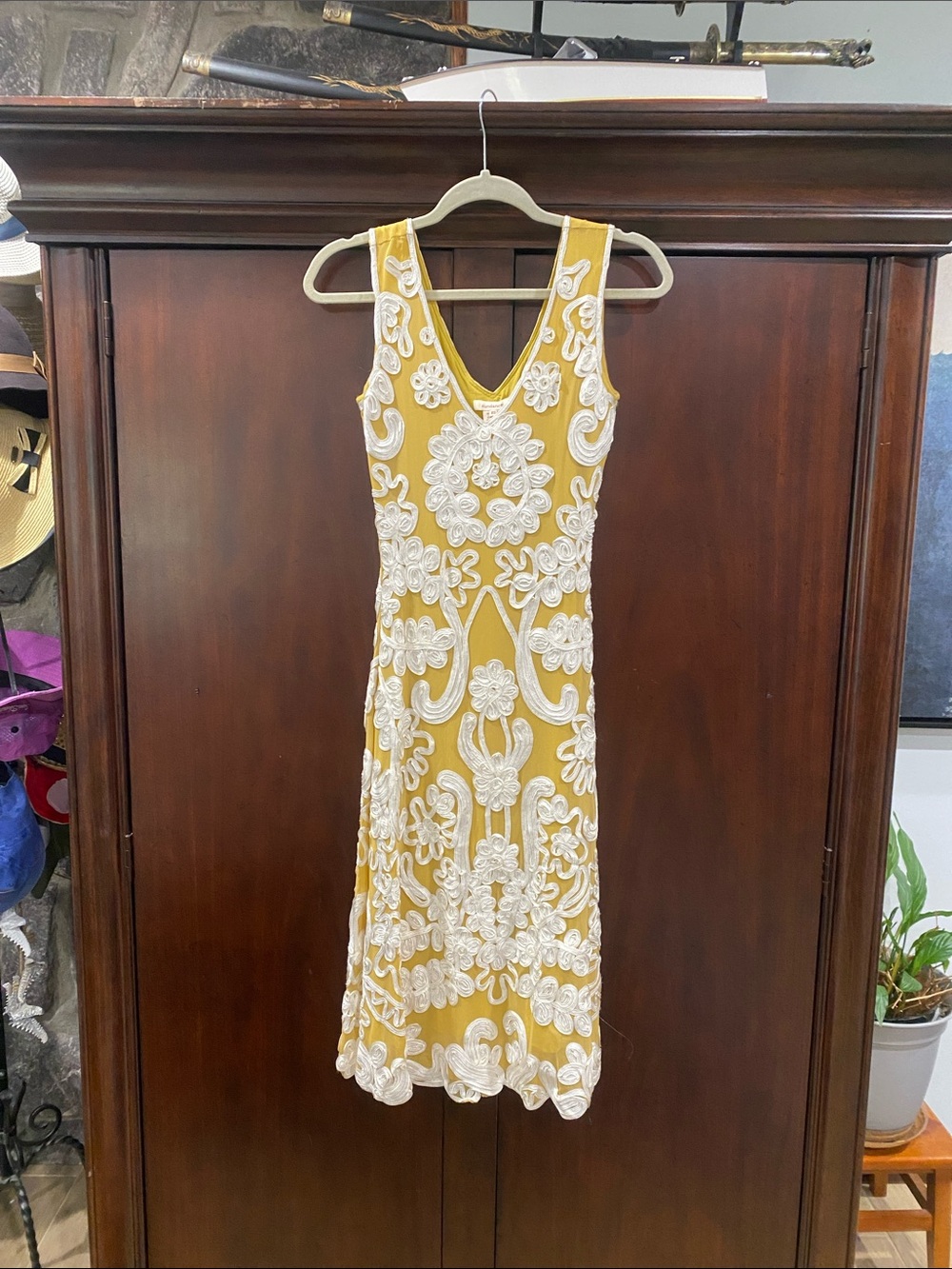 Sundance Mustard Yellow Dress with White Floral Appliqué